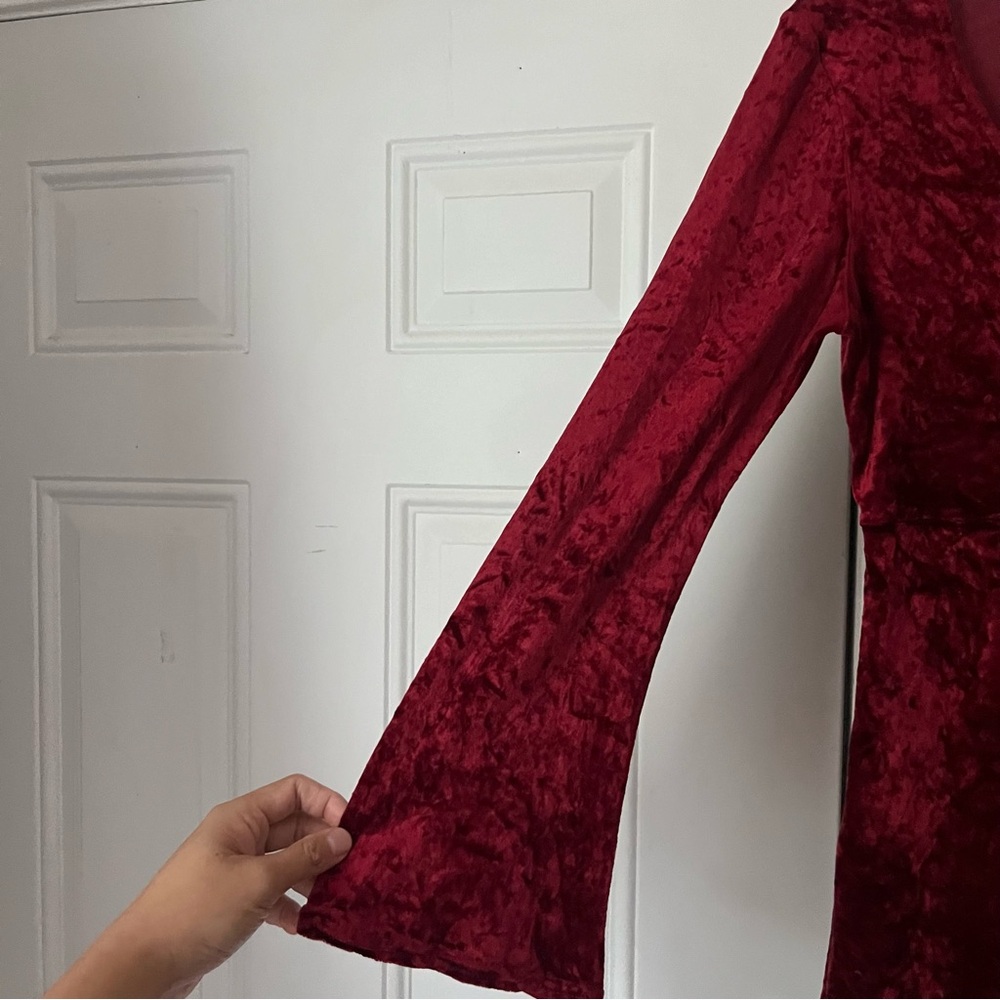 TRIPP NYC‎ vintage velvet magenta burgundy black lace trim layered mini dress - Picture 2 of 10